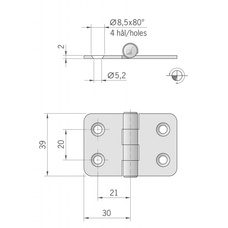 CERNIERA INOX MM.60X39