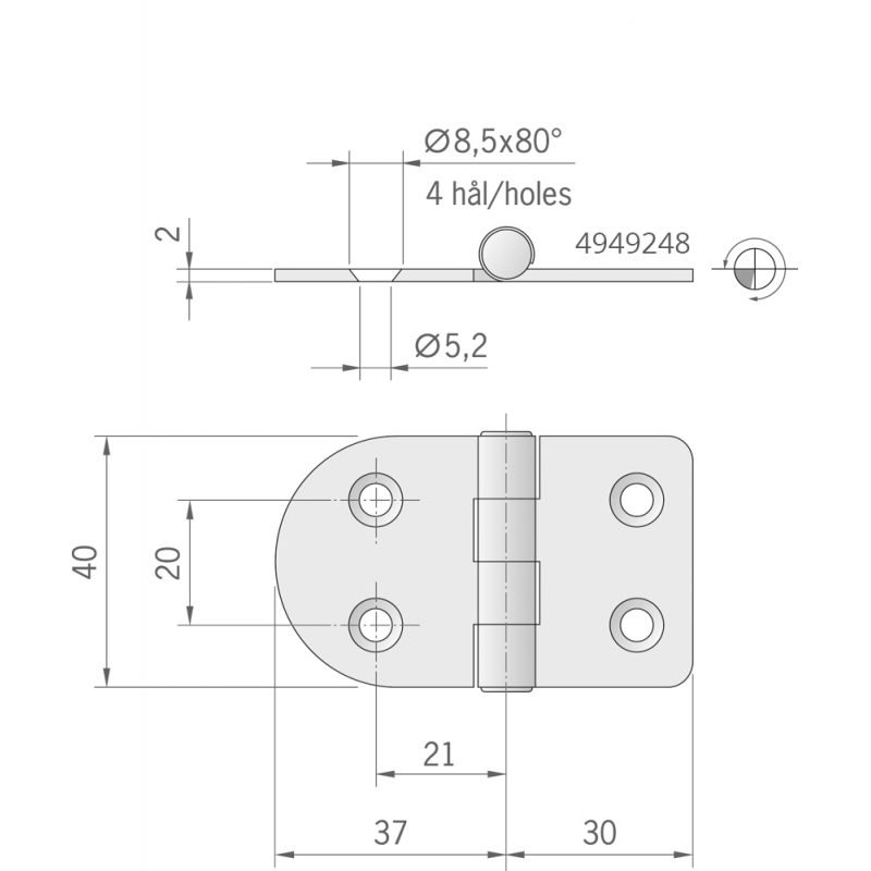 CERNIERA INOX MM.67X40 STANDARD