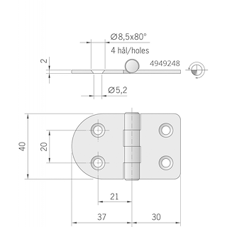 CERNIERA INOX MM.67X40 STANDARD