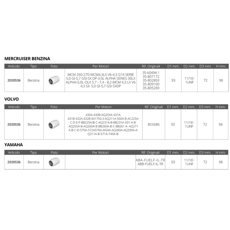 FILTRO BEN. MERC./MERCRUISER VOLVO