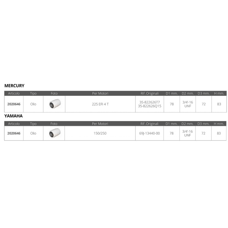 FILTRO OLIO MERCURY YAMAHA