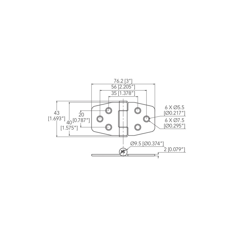 CERNIERA INOX CON FRIZIONE MM.40X76