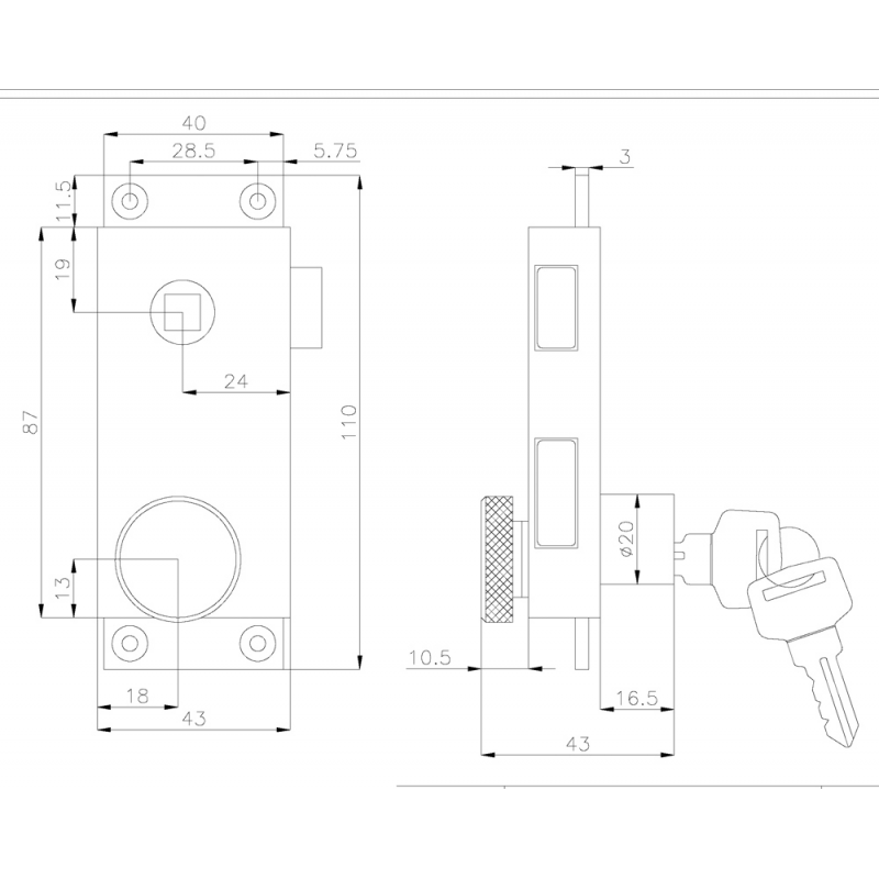 SERRATURA DA APPOGGIO MM.110X43