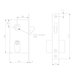 SERRATURA PER PORTE SCORREVOLI MM.83X17
